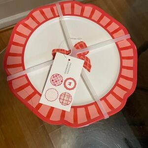 4 Pcs BOWS & HEARTS Pink Red Melamine 8.5” Salad Plate Coquette Valentine's Dots